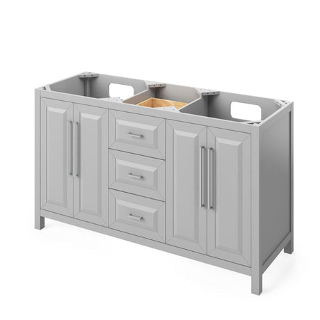 Cade Transitional 60" Grey Double Sink Vanity, Boulder Cultured Marble Top | VKITCAD60GRBOR