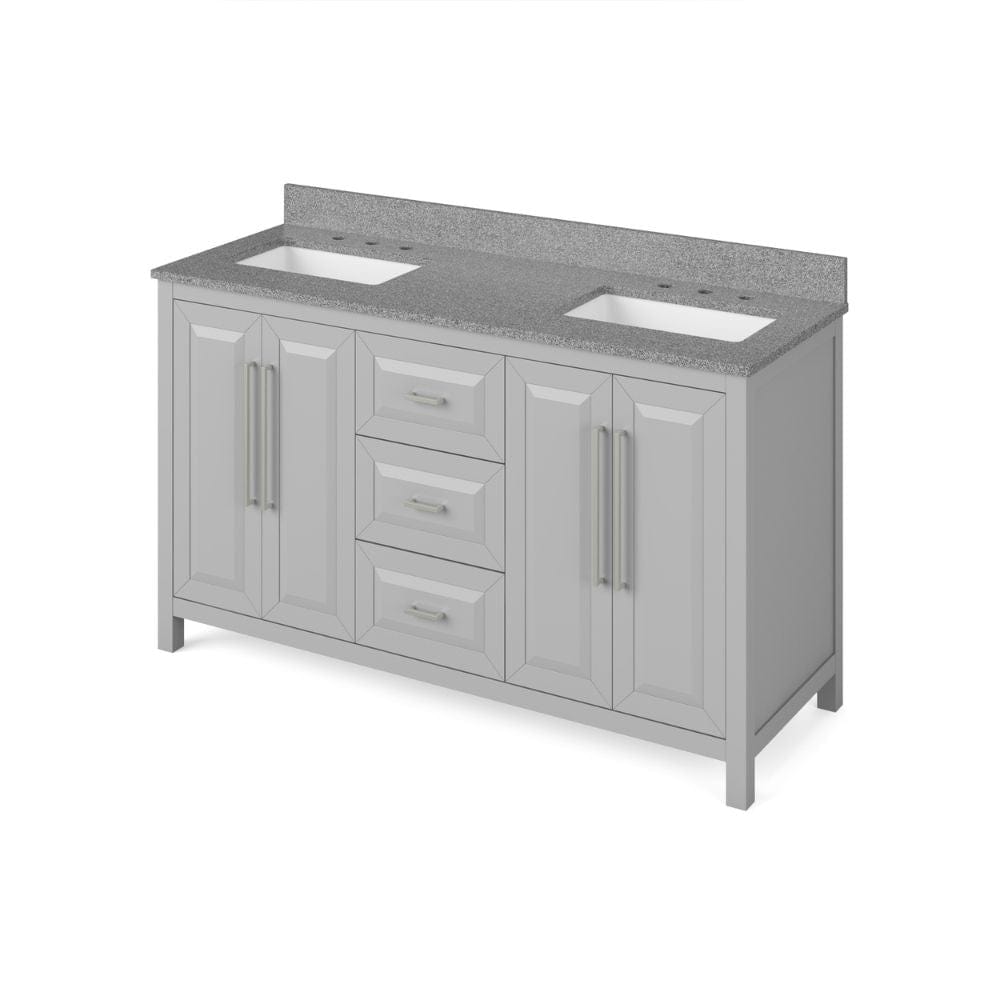 Cade Transitional 60" Grey Double Sink Vanity, Steel Grey Cultured Marble Top | VKITCAD60GRSGR