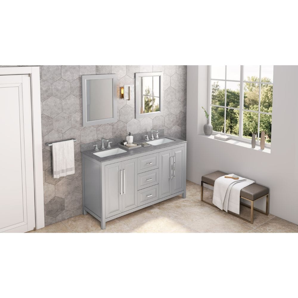 Cade Transitional 60" Grey Double Sink Vanity, Steel Grey Cultured Marble Top | VKITCAD60GRSGR