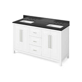 Cade Transitional 60" White Double Sink Vanity, Black Granite Top | VKITCAD60WHBGR