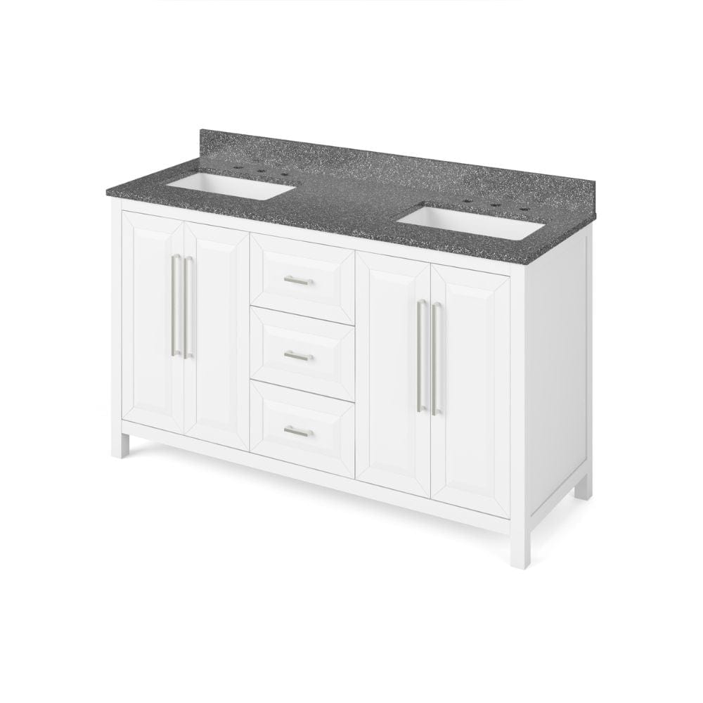 Cade Transitional 60" White Double Sink Vanity, Boulder Cultured Marble Top | VKITCAD60WHBOR