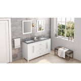 Cade Transitional 60" White Double Sink Vanity, Steel Grey Cultured Marble Top | VKITCAD60WHSGR