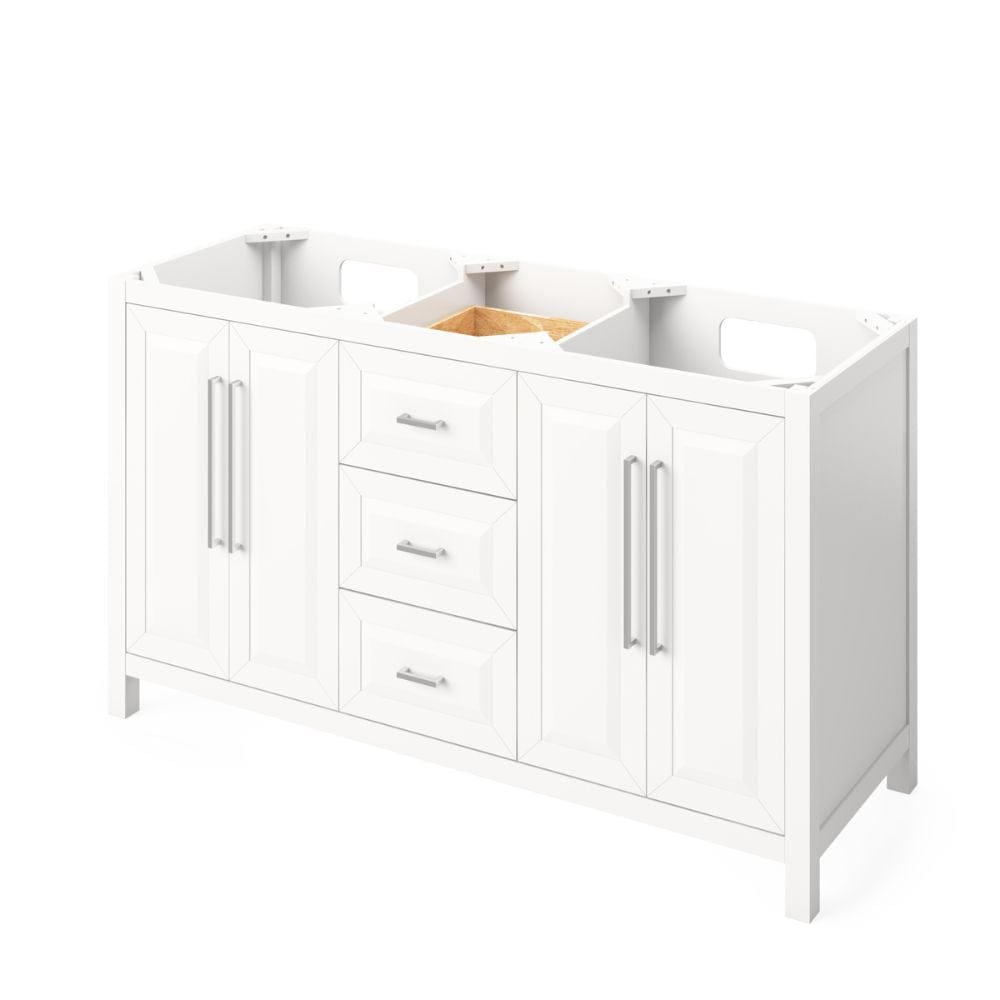 Cade Transitional 60" White Double Sink Vanity, Steel Grey Cultured Marble Top | VKITCAD60WHSGR