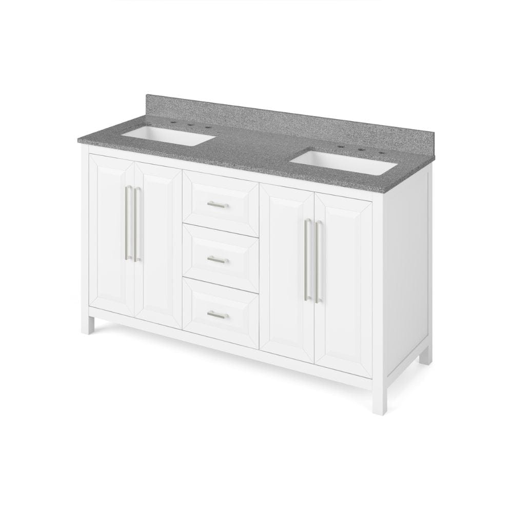 Cade Transitional 60" White Double Sink Vanity, Steel Grey Cultured Marble Top | VKITCAD60WHSGR