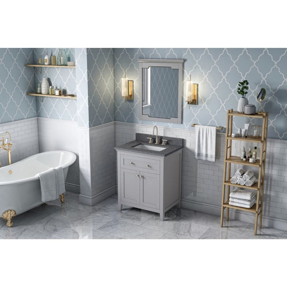 Chatham 30" Grey Single Vanity, Boulder Cultured Marble Top | VKITCHA30GRBOR