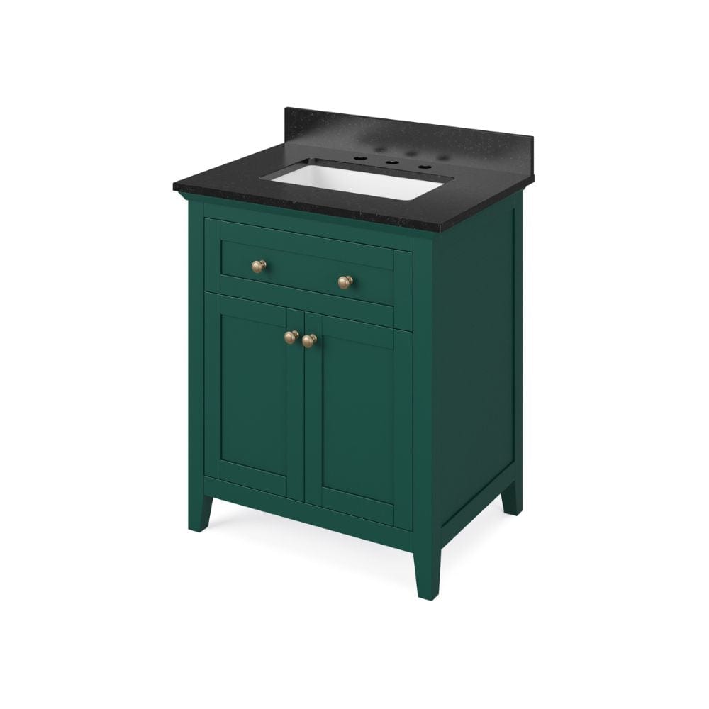 Chatham Traditional 30" Forest Green Single Vanity, Black Granite Top | VKITCHA30GNBGR