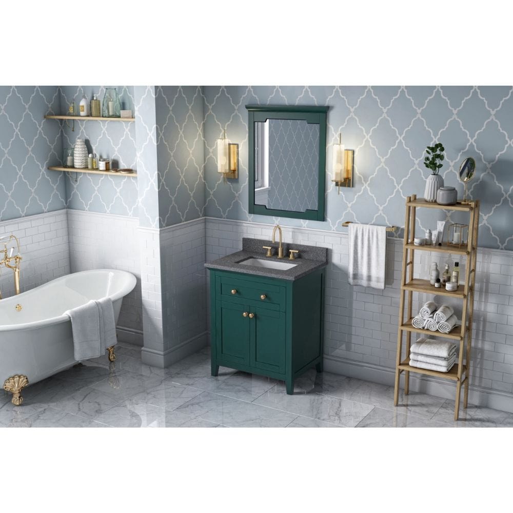 Chatham Traditional 30" Forest Green Single Vanity, Boulder Cultured Marble Top | VKITCHA30GNBOR