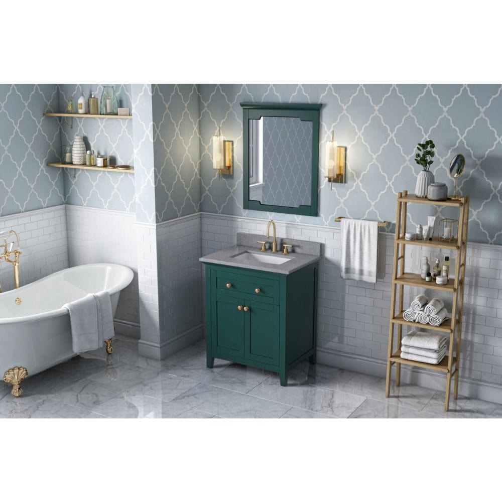 Chatham Traditional 30" Forest Green Single Vanity, Steel Grey Cultured Marble Top | VKITCHA30GNSGR