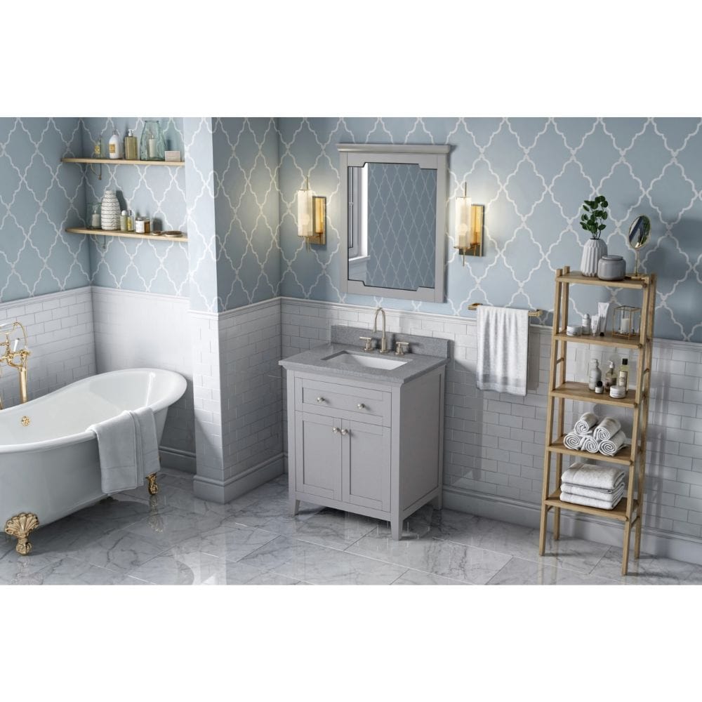 Chatham Traditional 30" Grey Single Vanity, Steel Grey Cultured Marble Top | VKITCHA30GRSGR