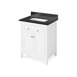 Chatham Traditional 30" White Single Sink Vanity, Black Granite Top | VKITCHA30WHBGR