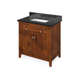 Chatham Traditional 36" Chocolate Single Sink Vanity, Black Granite Top | VKITCHA36CHBGR