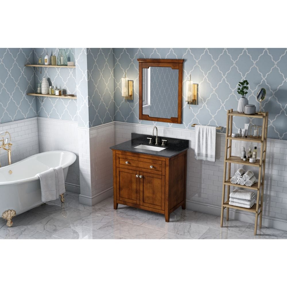 Chatham Traditional 36" Chocolate Single Sink Vanity, Black Granite Top | VKITCHA36CHBGR