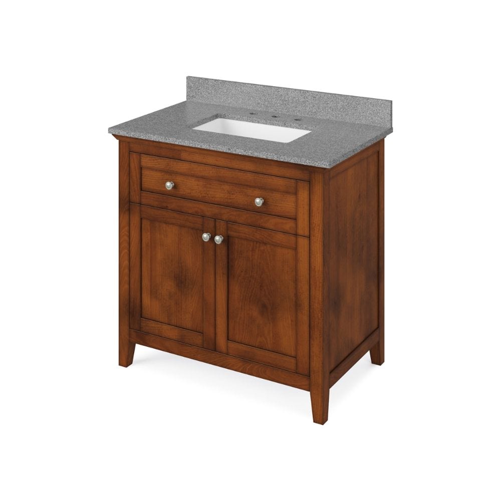 Chatham Traditional 36" Chocolate Single Sink Vanity, Steel Grey Cultured Marble Top | VKITCHA36CHSGR