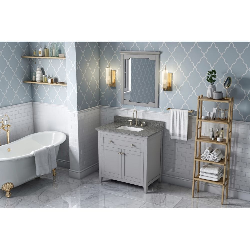 Chatham Traditional 36" Grey Single Sink Vanity, Boulder Cultured Marble Top | VKITCHA36GRBOR