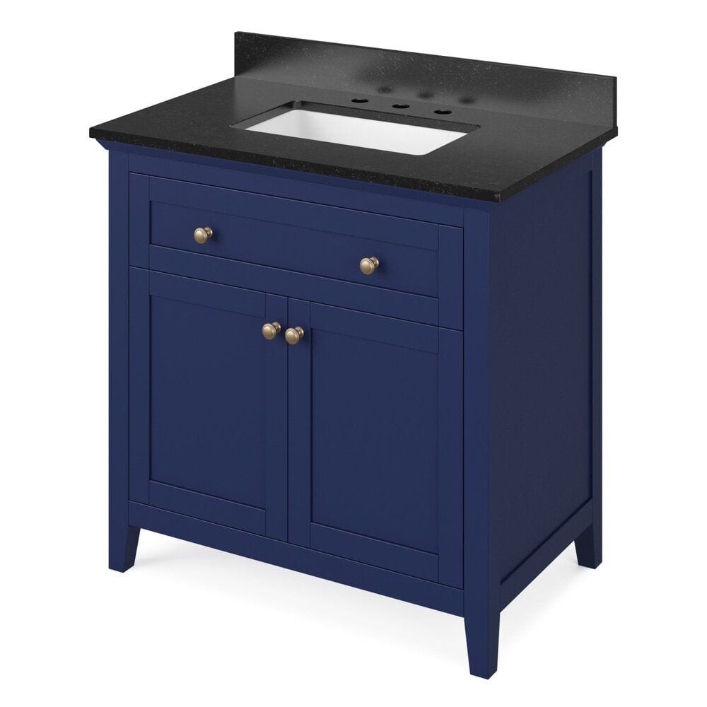 Chatham Traditional 36" Hale Blue Single Sink Vanity, Black Granite Top | VKITCHA36BLBGR