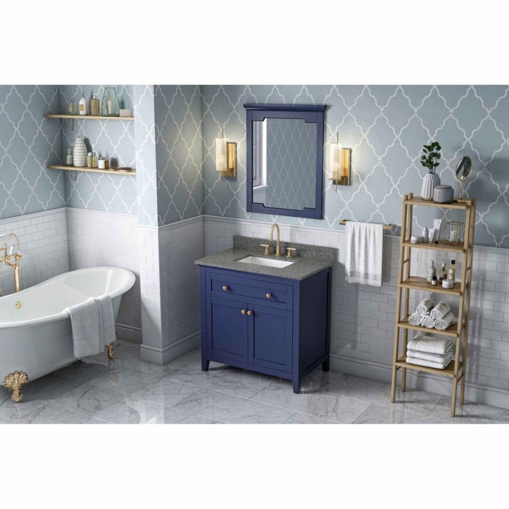 Chatham Traditional 36" Hale Blue Single Sink Vanity, Boulder Cultured Marble Top | VKITCHA36BLBOR