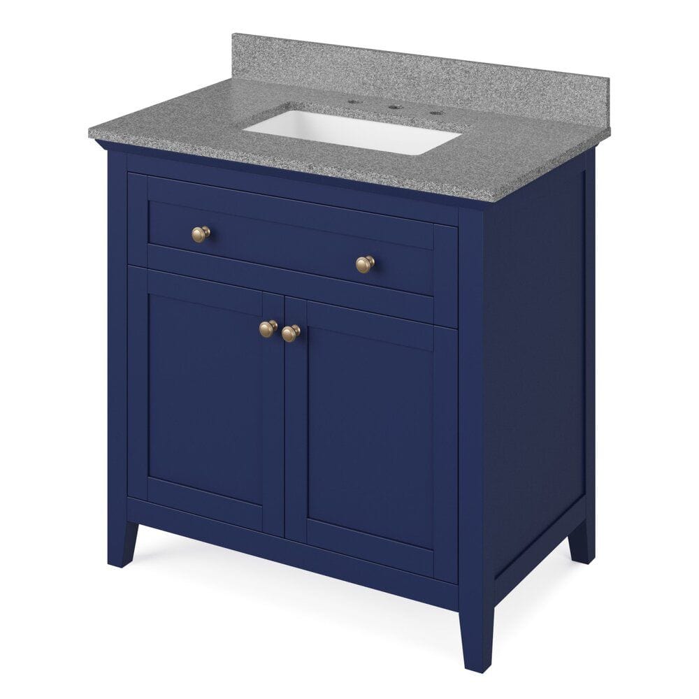 Chatham Traditional 36" Hale Blue Single Sink Vanity, Steel Grey Cultured Marble Top | VKITCHA36BLSGR