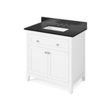 Chatham Traditional 36" White Single Sink Vanity, Black Granite Top | VKITCHA36WHBGR