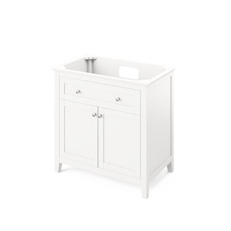 Chatham Traditional 36" White Single Sink Vanity, Black Granite Top | VKITCHA36WHBGR