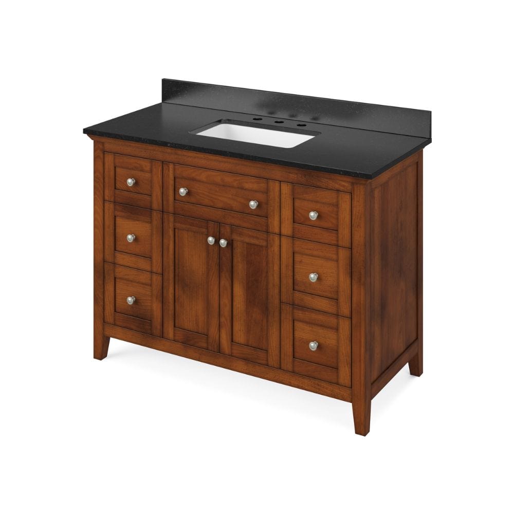 Chatham Traditional 48" Chocolate Single Vanity, Black Granite Top | VKITCHA48CHBGR