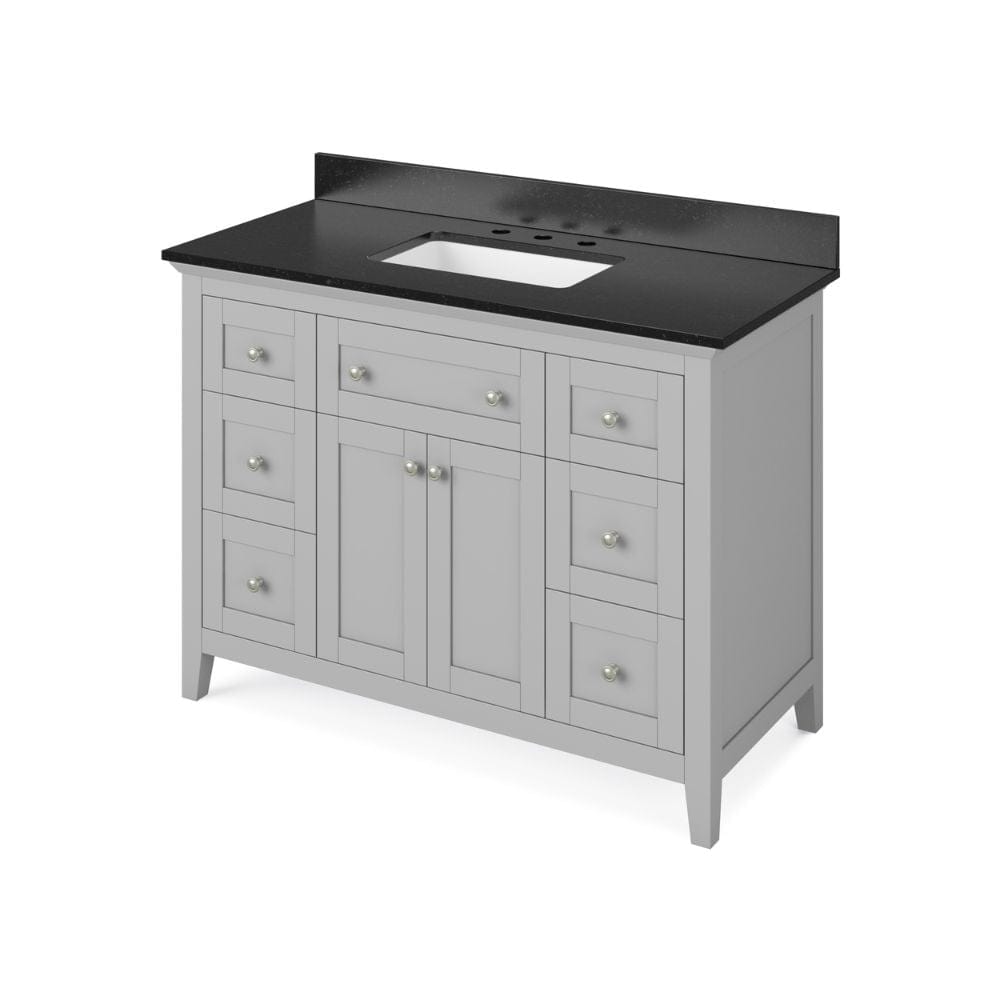 Chatham Traditional 48" Grey Single Vanity, Black Granite Top | VKITCHA48GRBGR