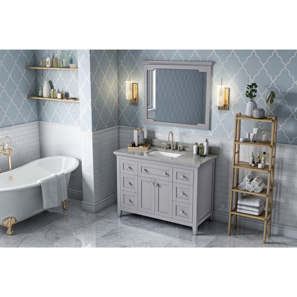 Chatham Traditional 48" Grey Single Vanity, Steel Grey Cultured Marble Top | VKITCHA48GRSGR