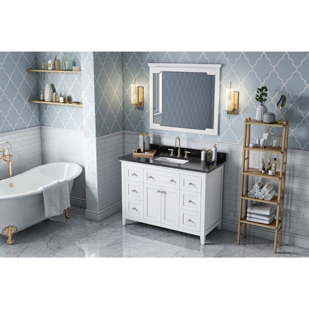 Chatham Traditional 48" White Single Sink Vanity, Black Granite Top | VKITCHA48WHBGR