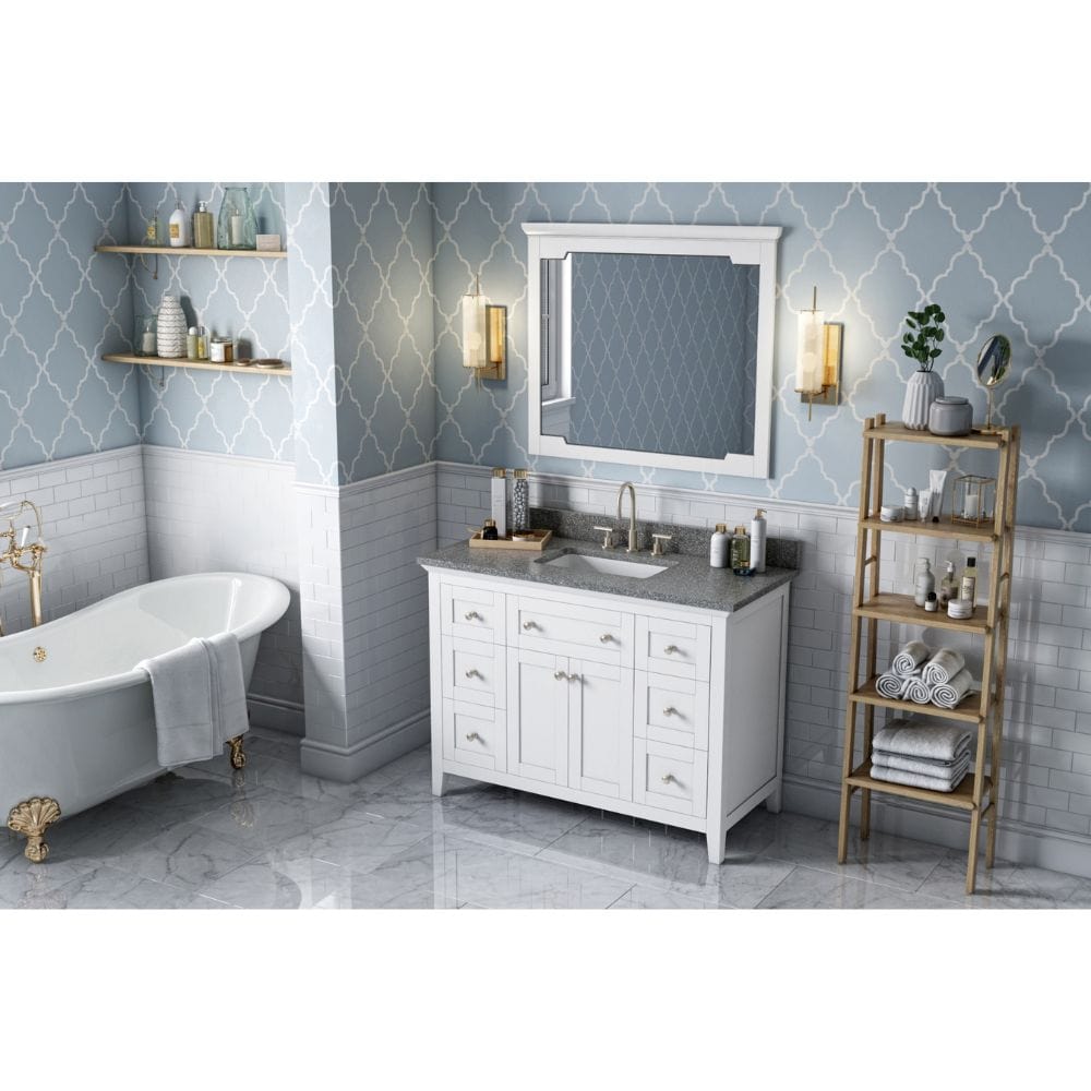 Chatham Traditional 48" White Single Vanity, Boulder Cultured Marble Top | VKITCHA48WHBOR