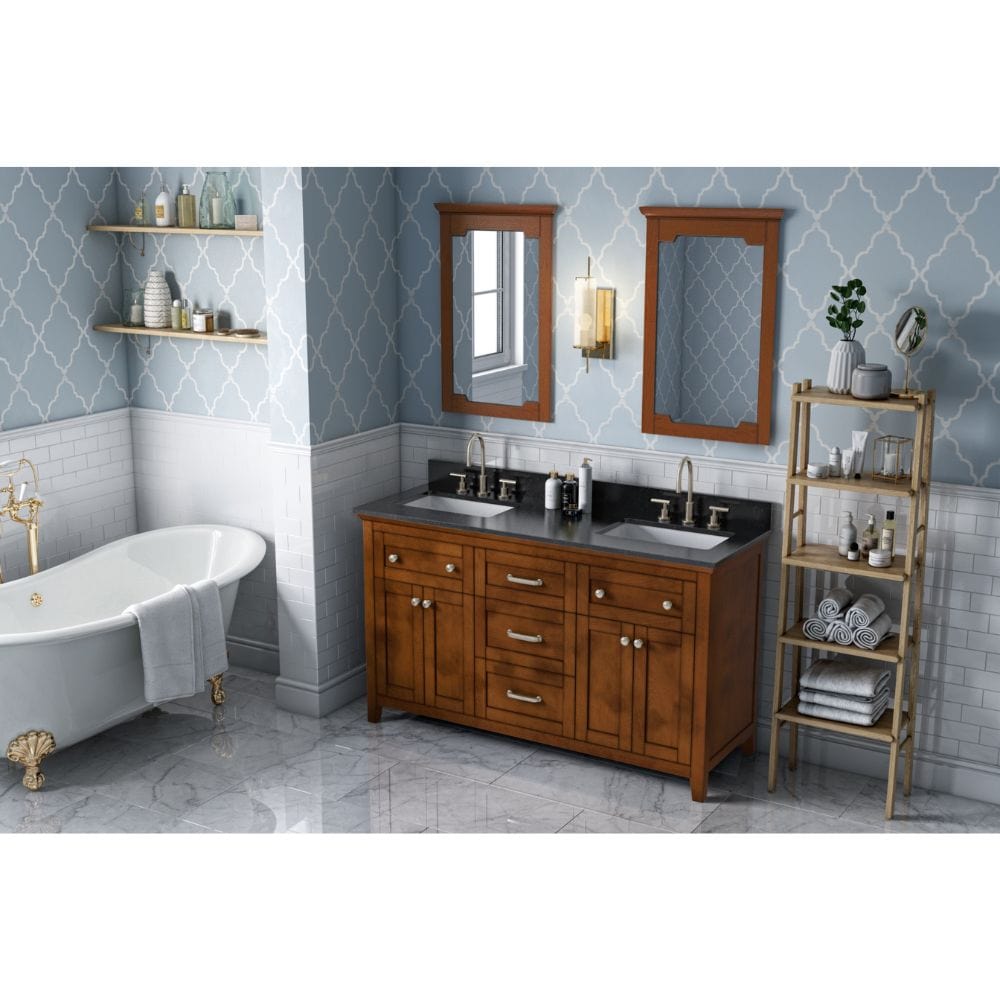 Chatham Traditional 60" Chocolate Double Sink Vanity, Black Granite Top | VKITCHA60CHBGR