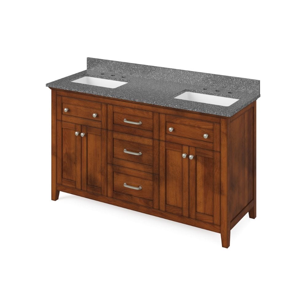 Chatham Traditional 60" Chocolate Double Sink Vanity, Boulder Cultured Marble Top | VKITCHA60CHBOR