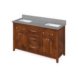 Chatham Traditional 60" Chocolate Double Sink Vanity, Steel Grey Cultured Marble Top | VKITCHA60CHSGR