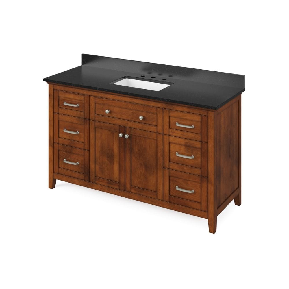 Chatham Traditional 60" Chocolate Vanity, Black Granite Top | VKITCHA60SCHBGR