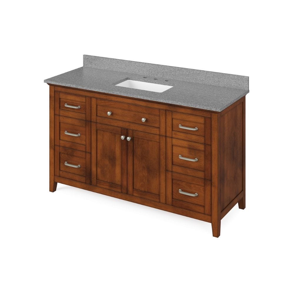 Chatham Traditional 60" Chocolate Vanity, Steel Grey Cultured Marble Top | VKITCHA60SCHSGR