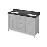 Chatham Traditional 60" Grey Double Sink Vanity, Black Granite Top | VKITCHA60GRBGR