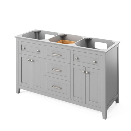 Chatham Traditional 60" Grey Double Sink Vanity, Steel Grey Cultured Marble Top | VKITCHA60GRSGR