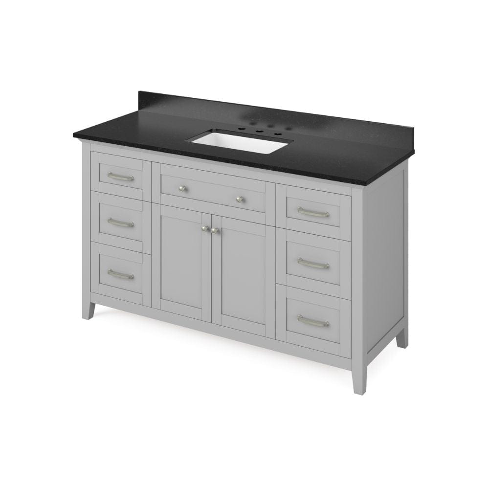 Chatham Traditional 60" Grey Vanity, Black Granite Top | VKITCHA60SGRBGR