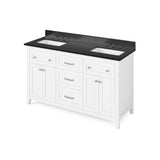 Chatham Traditional 60" White Double Sink Vanity, Black Granite Top | VKITCHA60WHBGR