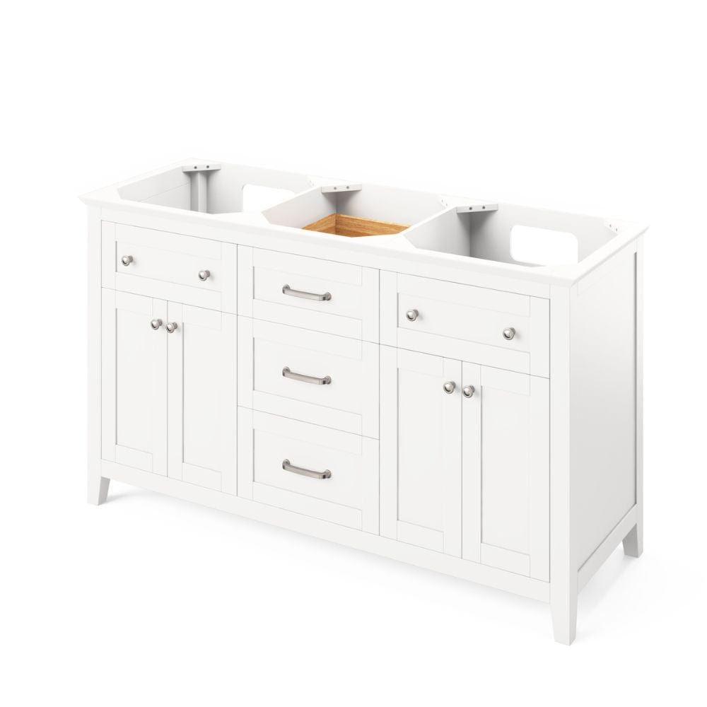 Chatham Traditional 60" White Double Sink Vanity, Boulder Cultured Marble Top | VKITCHA60WHBOR