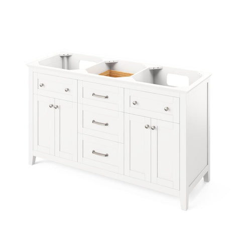 Chatham Traditional 60" White Double Sink Vanity, Boulder Cultured Marble Top | VKITCHA60WHBOR