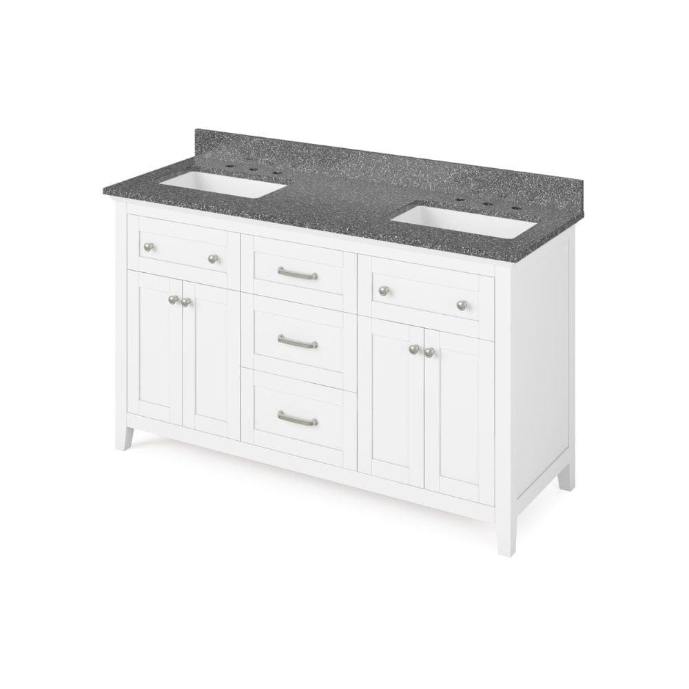 Chatham Traditional 60" White Double Sink Vanity, Boulder Cultured Marble Top | VKITCHA60WHBOR