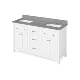 Chatham Traditional 60" White Double Sink Vanity, Steel Grey Cultured Marble Top | VKITCHA60WHSGR