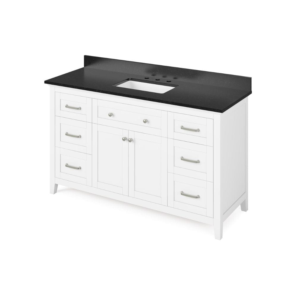 Chatham Traditional 60" White Vanity, Black Granite Vanity Top | VKITCHA60SWHBGR