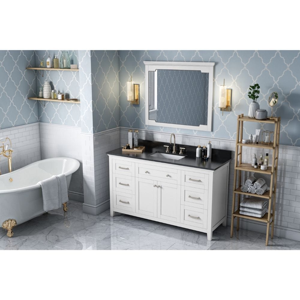 Chatham Traditional 60" White Vanity, Black Granite Vanity Top | VKITCHA60SWHBGR