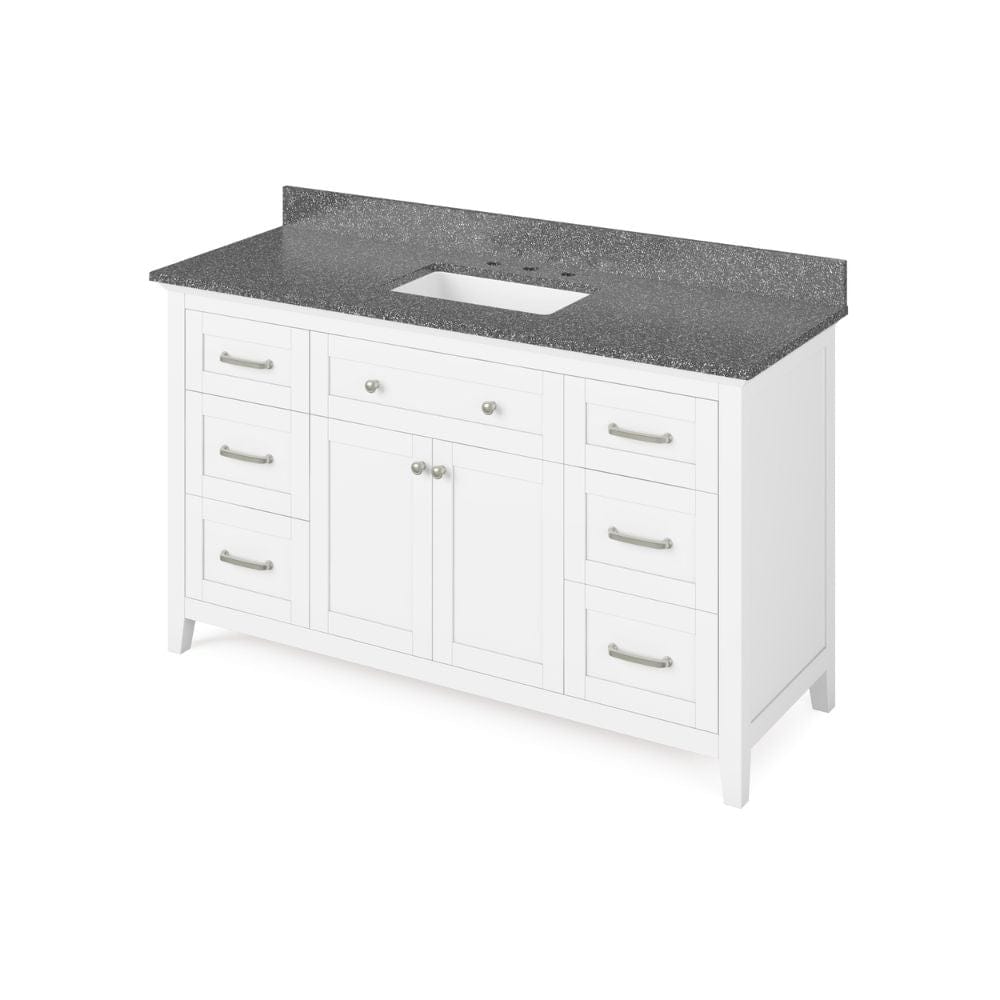 Chatham Traditional 60" White Vanity, Boulder Cultured Marble Top | VKITCHA60SWHBOR