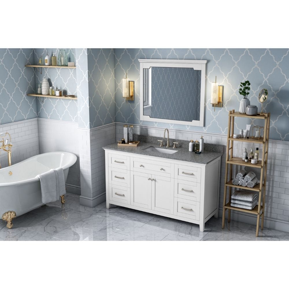 Chatham Traditional 60" White Vanity, Boulder Cultured Marble Top | VKITCHA60SWHBOR