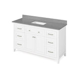 Chatham Traditional 60" White Vanity, Steel Grey Cultured Marble Top | VKITCHA60SWHSGR