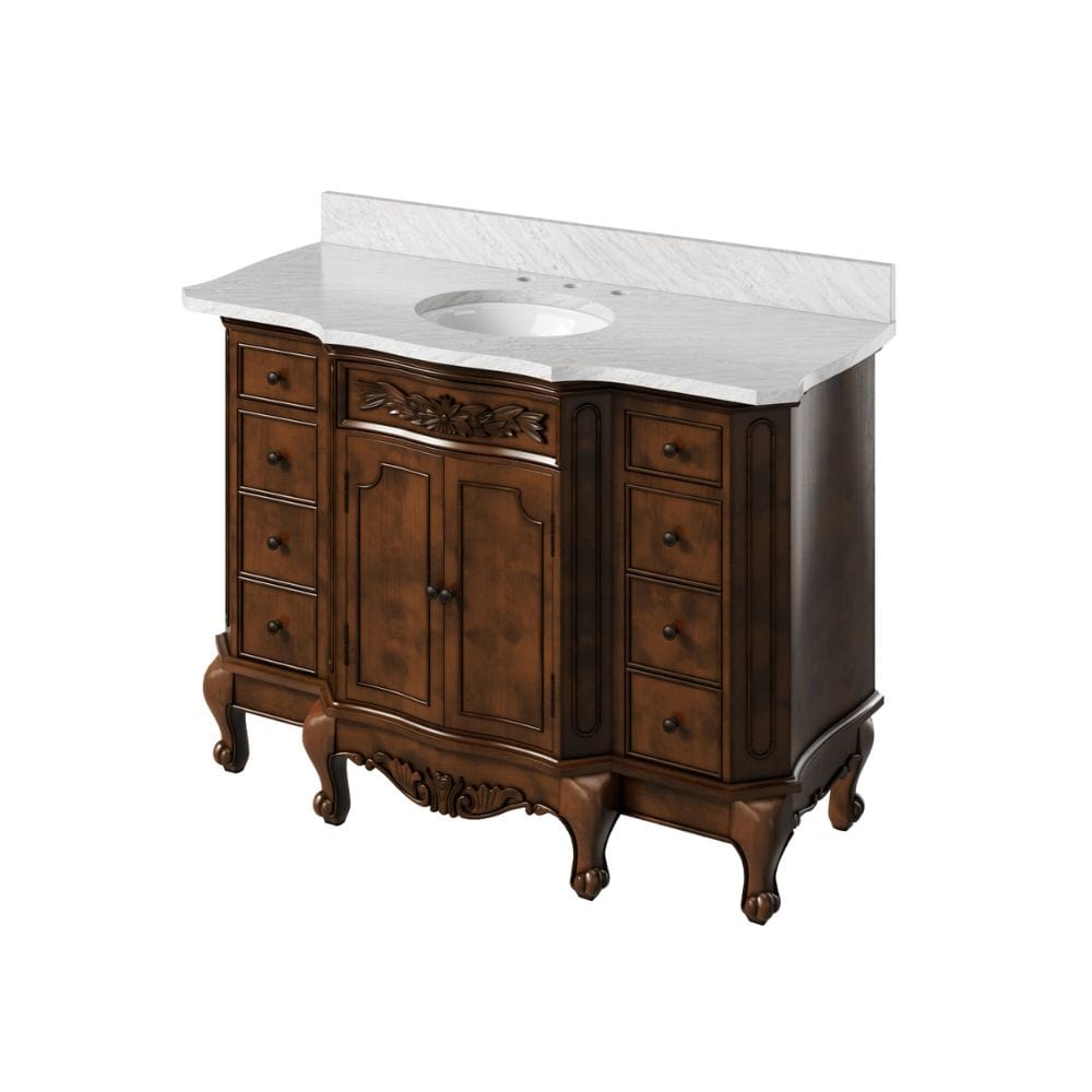 Clairemont Nutmeg Traditional 48" Oval Sink Vanity, White Carrara Marble Top| VKITCLA48NUWCO