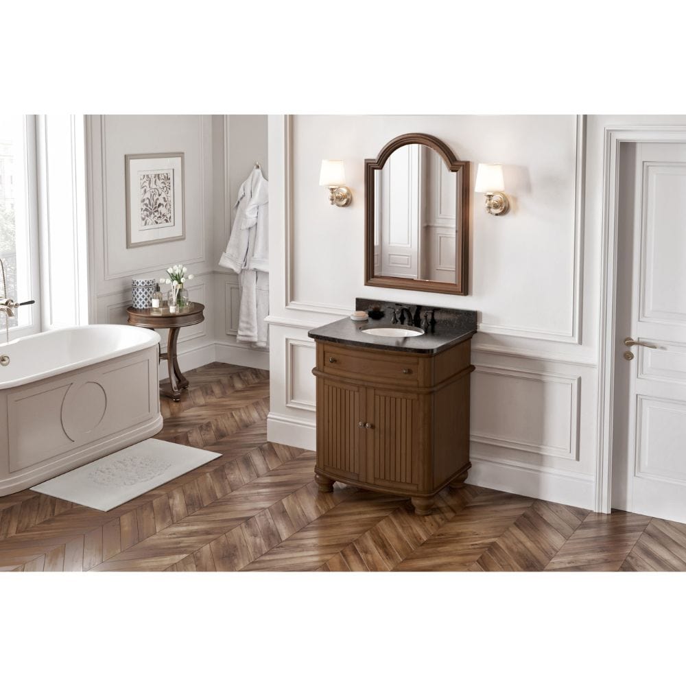 Compton Traditional Walnut 30" Oval Sink Vanity with Black Granite Top | VKITCOM30WABGO