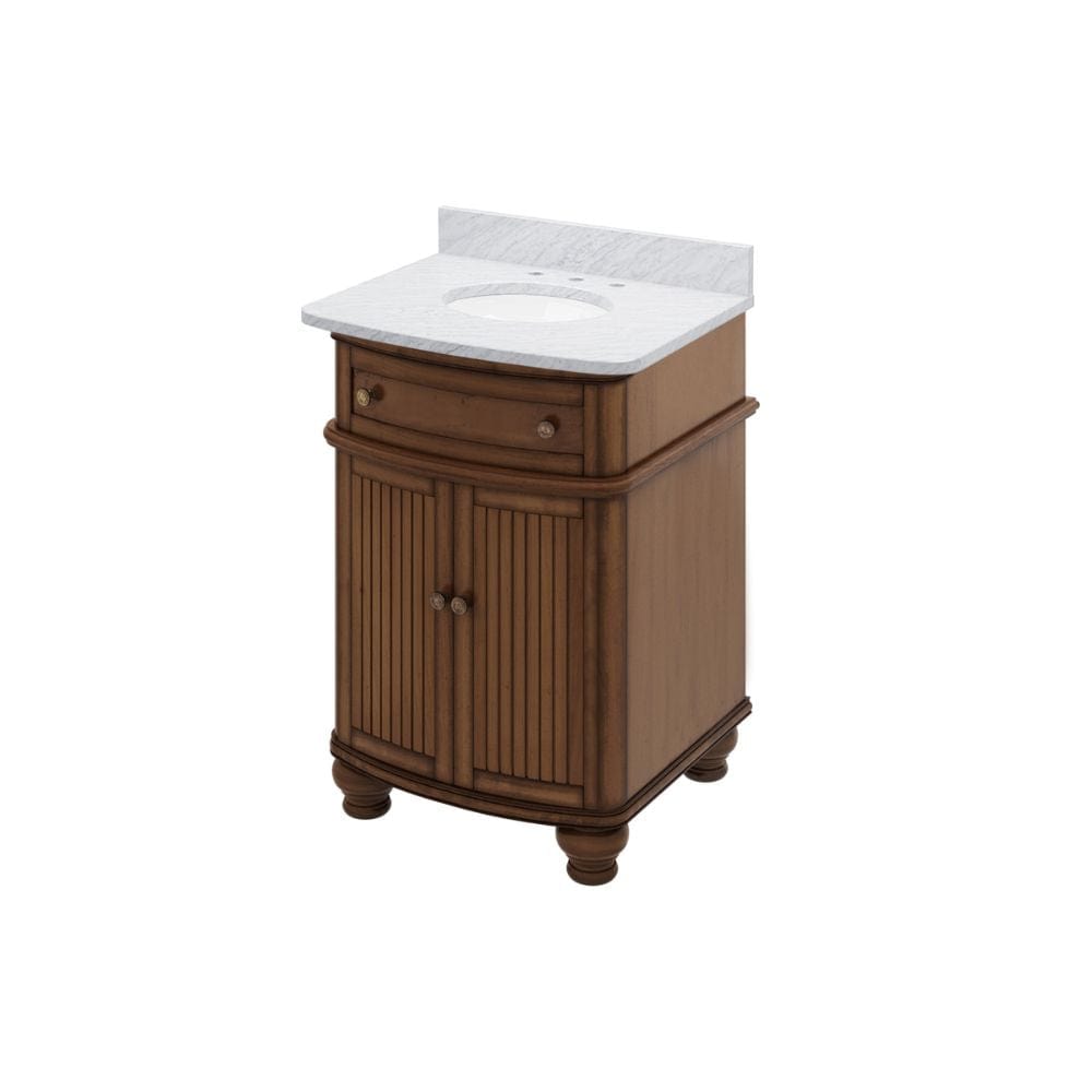 Compton Traditional Walnut 30" Oval Sink Vanity with White Carrara Marble Top | VKITCOM30WAWCO