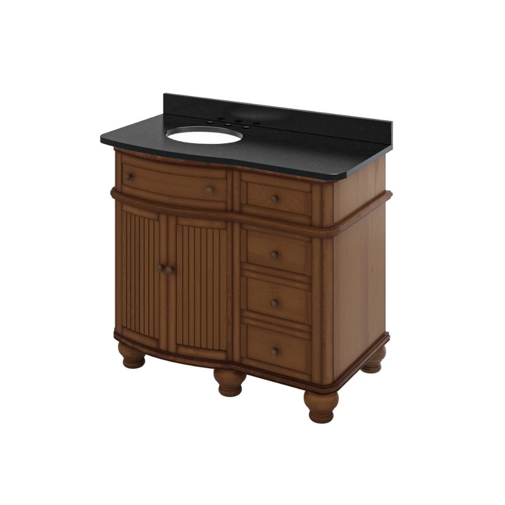 Compton Traditional Walnut 48" Oval Sink Vanity with Black Granite Top | VKITCOM48WABGO